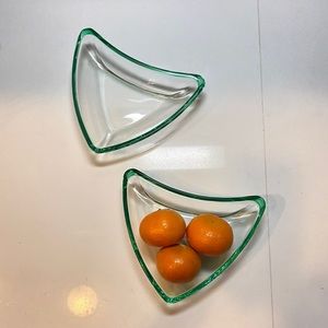 Set of green vintage glass plates